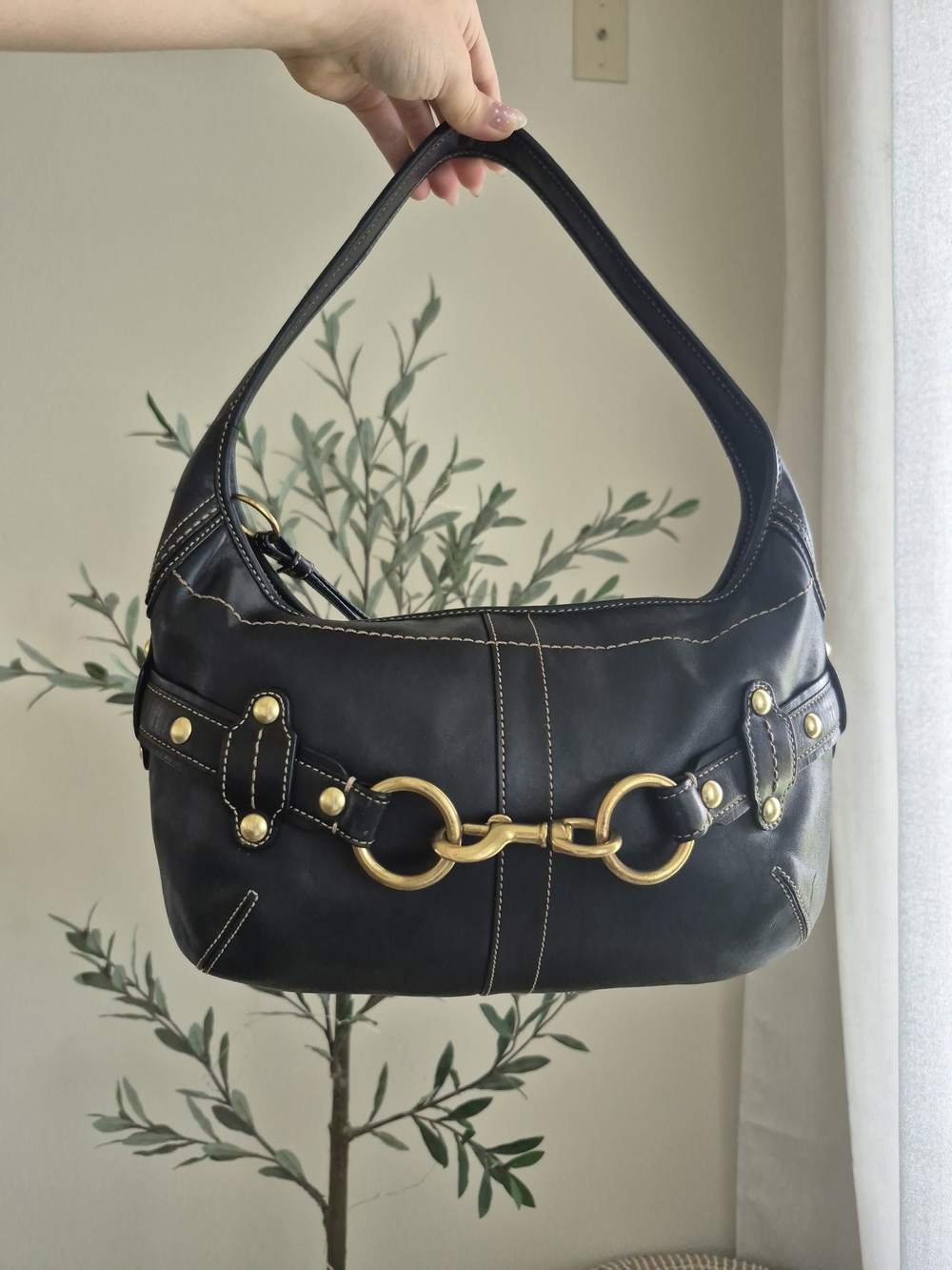 Coach Horsebit Black Leather Ergo Pouch with Gold Accents